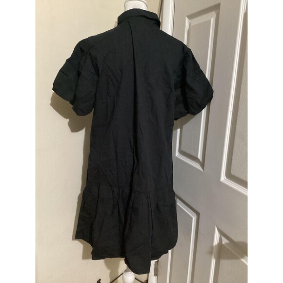 J Crew Dress Womens 14 Black Short Sleeve Collared Button Front Pockets Casual - Picture 4 of 6